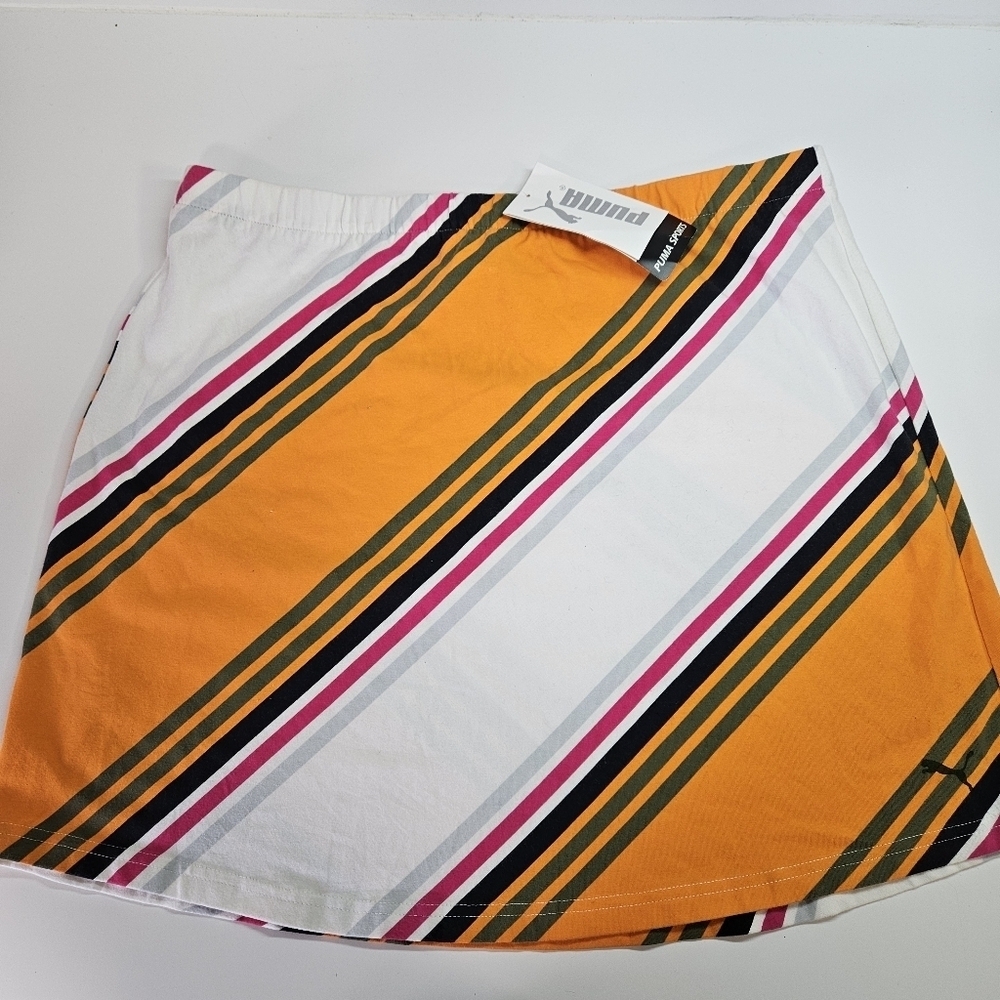NEW Puma Jersey Golf Skirt Orange Autumn Glory Stripe XL